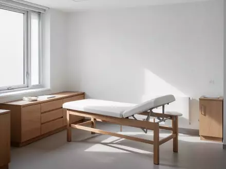 Ein leeres, helles Behandlungszimmer in einer Arztpraxis mit minimalistischer Einrichtung und natürlichem Lichteinfall. - Foto: über boerse-global.de