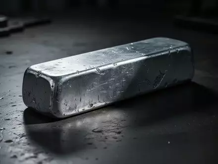 Ein einzelner Silberbarren auf einer dunklen, reflektierenden Oberfläche in düsterer, dramatischer Beleuchtung. - Foto: über boerse-global.de