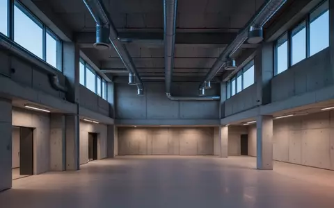 Ein minimalistisches, leeres Industriegebäude in der Dämmerung mit architektonischen Linien und indirektem Licht. - Foto: über boerse-global.de