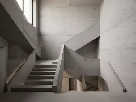 Moderne, minimalistische Betontreppe in einem Gebäude mit klaren architektonischen Linien und natürlichem Lichteinfall. - Foto: über boerse-global.de