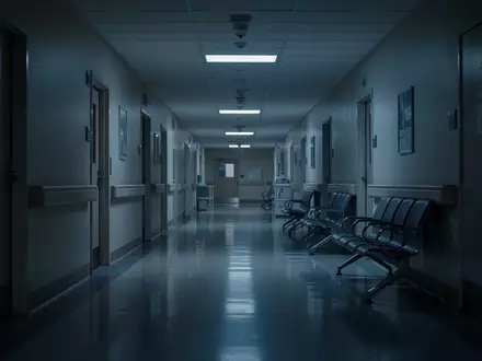 Ein leerer, ruhig beleuchteter Krankenhausflur mit glänzendem Boden und leeren Sitzgelegenheiten in einer Klinik. - Foto: über boerse-global.de