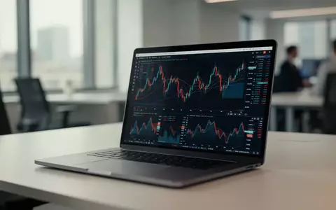 Ein moderner Arbeitsplatz mit einem Laptop, auf dem Finanzdaten grafisch dargestellt sind. - Foto: über boerse-global.de