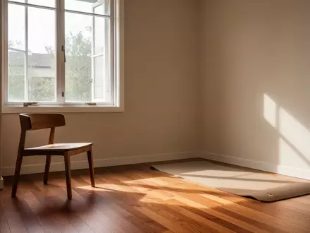 Ein minimalistischer Therapieraum mit hellem Tageslicht, Holzboden und einer Yogamatte. - Foto: über boerse-global.de