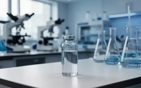 Ein steriler Labortisch mit einem gläsernen Fläschchen vor einer unscharfen Kulisse aus medizinischen Forschungsgeräten. - Foto: über boerse-global.de