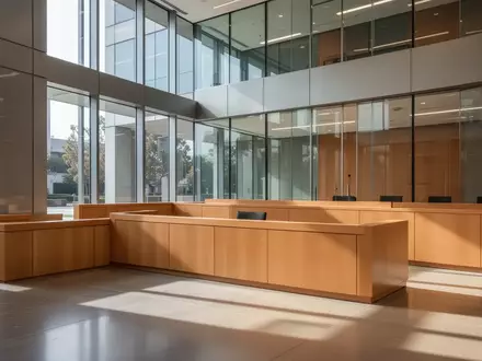 Ein minimalistischer Gerichtssaal in San Jose mit Holzoberflächen und Lichteinfall durch große Fenster. - Foto: über boerse-global.de