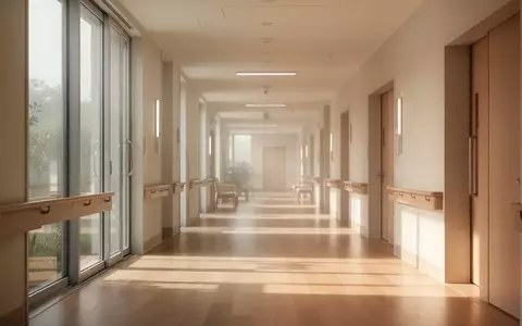 Ein heller, moderner Flur in einer Pflegeeinrichtung mit klaren architektonischen Linien und einfallendem Tageslicht. - Foto: über boerse-global.de