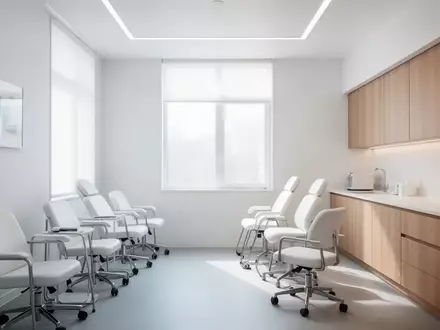 Ein heller, moderner Behandlungsraum in einer Arztpraxis mit minimalistischer Einrichtung und natürlichem Tageslicht. - Foto: über boerse-global.de