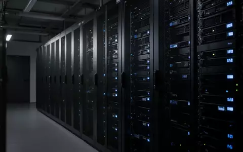 Dunkler Serverraum mit Reihen moderner, metallischer Rack-Systeme und dezenten blauen Statusleuchten. - Foto: ĂĽber boerse-global.de