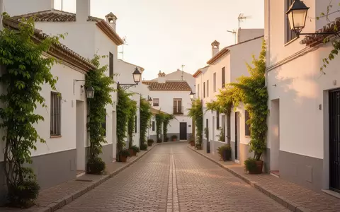Eine sonnendurchflutete, ruhige spanische Wohnstraße mit weißem Stuck und mediterraner Architektur ohne Personen. - Foto: über boerse-global.de