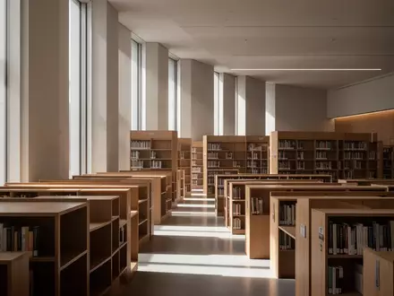 Ein minimalistisch gestalteter Bibliotheksraum mit hellen Holzregalen und einfallendem Tageslicht als Sinnbild für Bildung. - Foto: über boerse-global.de