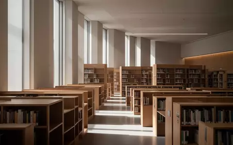 Ein minimalistisch gestalteter Bibliotheksraum mit hellen Holzregalen und einfallendem Tageslicht als Sinnbild für Bildung. - Foto: über boerse-global.de