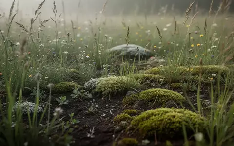 Nahaufnahme eines naturbelassenen Bodens mit vielfältigen Gräsern, Moosen und Erde als Symbol für mikrobielle Vielfalt. - Foto: über boerse-global.de