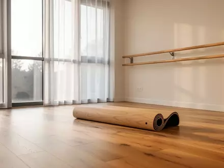 Ein heller, minimalistischer Übungsraum in einer Physiotherapiepraxis mit Holzboden und natürlichem Lichteinfall. - Foto: über boerse-global.de