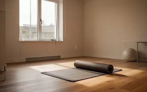 Ein minimalistischer, lichtdurchfluteter Raum für Physiotherapie mit einer zusammengerollten Yogamatte auf einem Holzboden. - Foto: über boerse-global.de