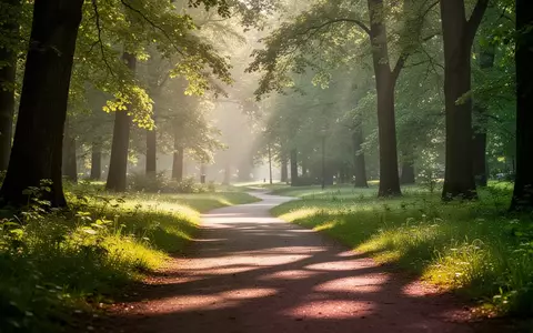 Ein sonnendurchfluteter Waldweg in einem grünen Park, der zu Bewegung und körperlicher Aktivität einlädt. - Foto: über boerse-global.de