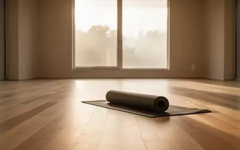 Ein heller, minimalistischer Übungsraum mit Holzboden und einer zusammengerollten Sportmatte in ruhigem, natürlichem Licht. - Foto: über boerse-global.de