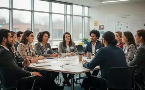 Lehrkräfte in einem Workshop zur Förderung des Wohlbefindens in einem modernen Schulungsraum. - Foto: über boerse-global.de