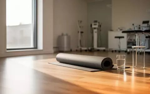 Ein heller, minimalistisch eingerichteter Physiotherapieraum mit einer leeren Yogamatte und einem Glas Wasser. - Foto: über boerse-global.de