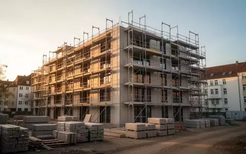 Eine Baustelle für einen modernen Wohnungsneubau in einer deutschen Großstadt bei goldenem Licht. - Foto: über boerse-global.de