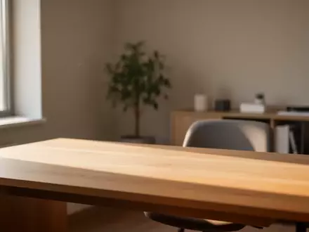 Ein minimalistischer, leerer Schreibtisch in einem hellen, aufgeräumten Büro bei natürlichem Tageslicht. - Foto: über boerse-global.de
