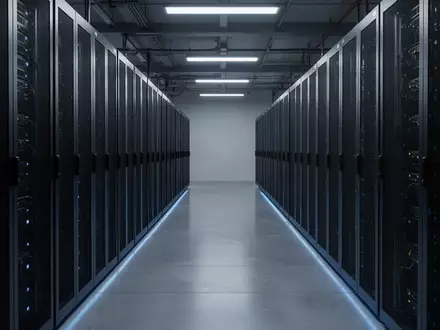 Ein minimalistischer, moderner Serverraum mit ordentlich angeordneten Server-Racks in einer kühlen, industriellen Umgebung. - Foto: über boerse-global.de