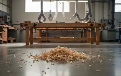 Ein sauberer, aufgeräumter Arbeitsbereich in einer Werkstatt mit Holzspänen auf dem Boden und professioneller Absauganlage. - Foto: über boerse-global.de