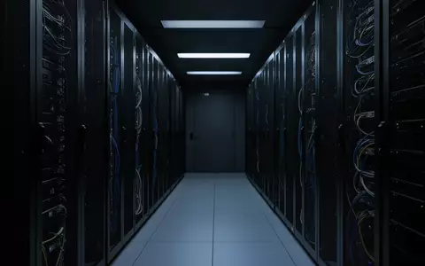 Dunkle, moderne Serverraum-Infrastruktur mit bläulicher Beleuchtung und klaren technischen Strukturen. - Foto: über boerse-global.de