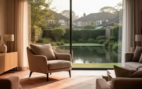 Ein heller, ruhiger Wohnraum mit einem Sessel vor einem Fenster mit Blick in einen Garten, der eine häusliche Umgebung symbolisiert. - Foto: über boerse-global.de