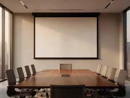 Ein leerer, modern gestalteter Konferenzraum mit einer großen, unbeschriebenen Projektionsfläche in ruhigem Licht. - Foto: über boerse-global.de