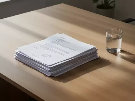 Ein minimalistisch gestalteter, aufgeräumter Schreibtisch mit Dokumentenstapeln und weichem Tageslicht. - Foto: über boerse-global.de