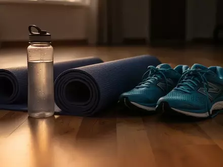Symbolbild: Yogamatte, Trinkflasche und Laufschuhe - Foto: über boerse-global.de