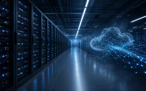 Moderne Server-Racks in einem Rechenzentrum mit blauer Beleuchtung als Symbol für digitale Infrastruktur. - Foto: über boerse-global.de