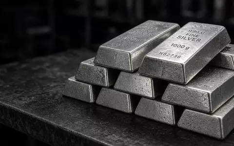 Ein Stapel roher Silberbarren auf einer dunklen Werkbank bei natürlichem Licht. - Foto: über boerse-global.de