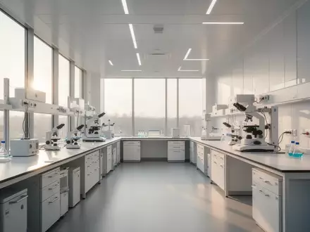 Ein minimalistisches, modernes medizinisches Forschungslabor in hellem, natürlichem Licht mit klaren architektonischen Linien. - Foto: über boerse-global.de