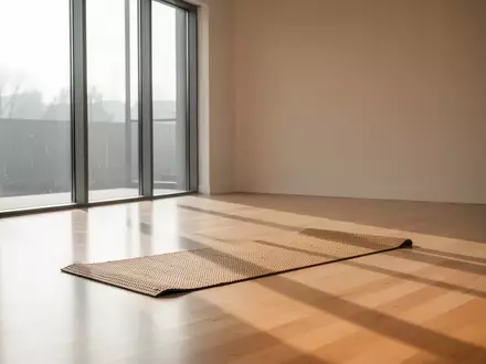 Ein heller, minimalistischer Übungsraum mit einer einzelnen Yogamatte auf einem Holzboden und weichem Tageslicht. - Foto: über boerse-global.de