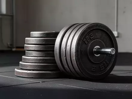Gestapelte Hantelscheiben aus Eisen auf einem dunklen Gummiboden in einem Fitnessstudio. - Foto: ĂŒber boerse-global.de