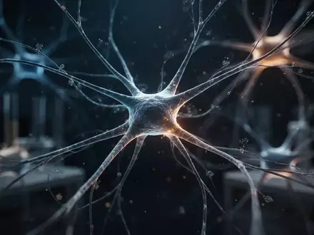 Abstrakte mikroskopische Darstellung eines neuronalen Netzwerks mit synaptischen Verbindungen in einem Labor. - Foto: über boerse-global.de