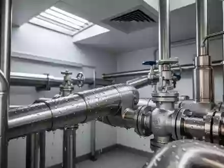 Industrielle Wasserleitungen und Ventile aus Edelstahl in einem sauberen Versorgungsraum. - Foto: über boerse-global.de