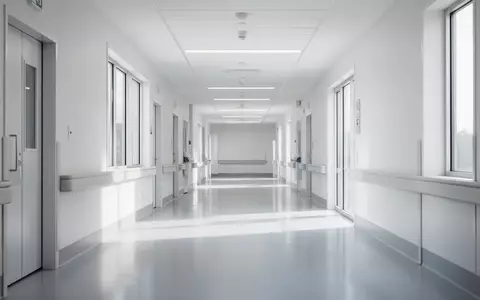 Ein heller, moderner Krankenhausflur mit glänzenden Böden und weißem Interieur ohne Personen. - Foto: über boerse-global.de