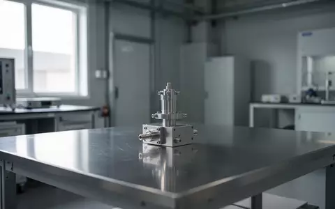 Ein minimalistischer, heller Laborraum mit einem glatten Metalltisch in einer sterilen Forschungsumgebung. - Foto: über boerse-global.de