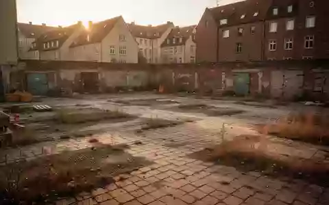 Ein leeres, unebenes Baugrundstück in einem städtischen Umfeld mit Backsteinmauern im Hintergrund bei warmem Licht. - Foto: über boerse-global.de