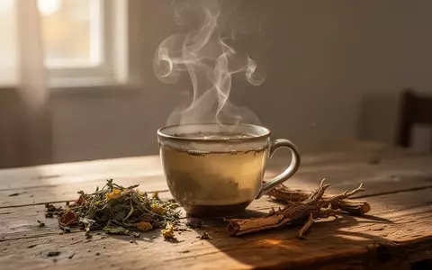 Eine dampfende Tasse Kräutertee auf einem Holztisch in herbstlichem Sonnenlicht. - Foto: über boerse-global.de