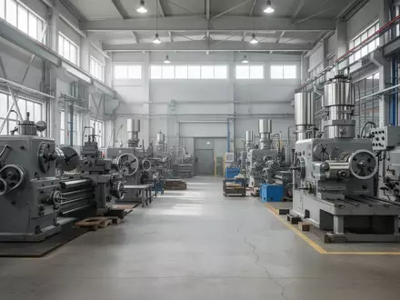 Industrielle Produktionshalle mit schwerem Gerät und metallischen Oberflächen in einem modernen Fabrikgebäude. - Foto: über boerse-global.de
