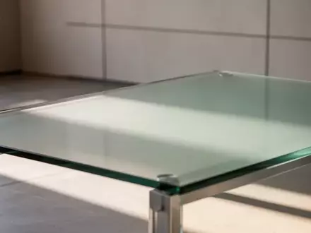 Ein minimalistischer, leerer Arbeitsplatz mit einem Glastisch und weichem, natürlichem Licht in einer ruhigen Umgebung. - Foto: über boerse-global.de