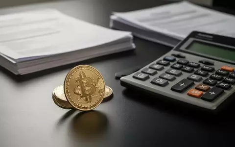 Eine physische Bitcoin-Münze liegt neben einem Taschenrechner und Steuerunterlagen auf einem Schreibtisch. - Foto: über boerse-global.de