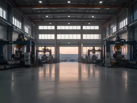 Eine leere, moderne Industriehalle mit automatisierten Maschinen in einer sterilen, aufgeräumten Umgebung. - Foto: über boerse-global.de
