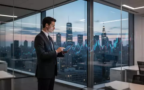 Ein Finanzanalyst betrachtet auf einem Tablet digitale Daten in einem modernen Büro mit Blick auf die Skyline bei Dämmerung. - Foto: über boerse-global.de