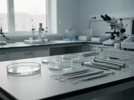Steriler Labortisch mit medizinischen Instrumenten und Petrischalen in einer klinischen Umgebung. - Foto: über boerse-global.de