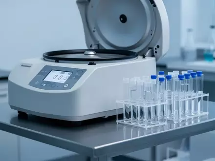 Ein steriler Laborarbeitsplatz mit Zentrifugentechnik und medizinischen Probenröhrchen zur Krebsforschung. - Foto: über boerse-global.de