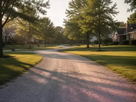 Ein sonniger Kiesweg in einem ruhigen Park am späten Nachmittag, der zu einem kurzen Spaziergang einlädt. - Foto: über boerse-global.de